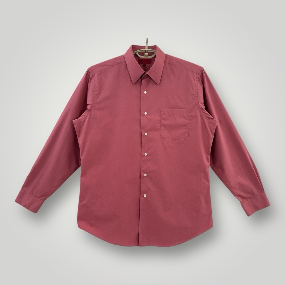 Bergamo New York Mens Fitted Button Front Shirt Mens L 16-16.5 34/35 Cranberry